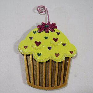 Cupcake with Flower Laser Cut Wooden Ornament Hangs